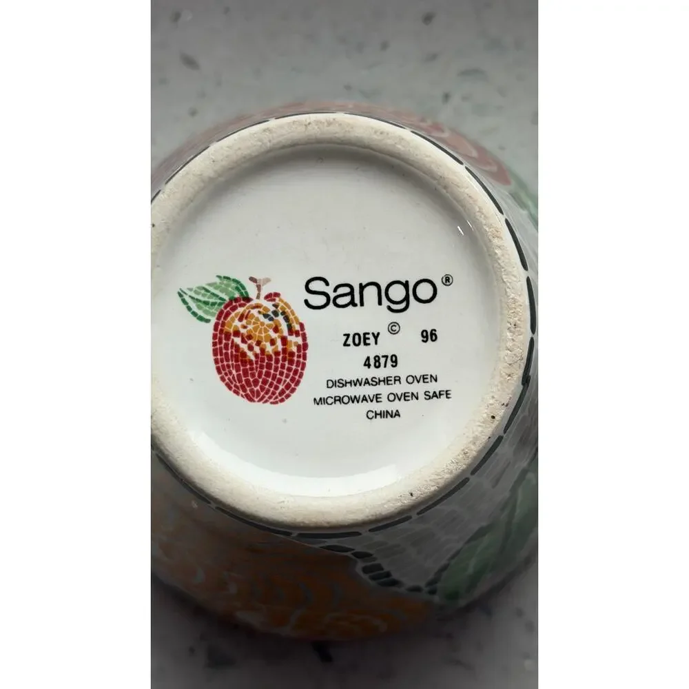 Set of 4 Vintage Sango Zoey 4879 Mosaic Fruit Design Cup & Saucer Set